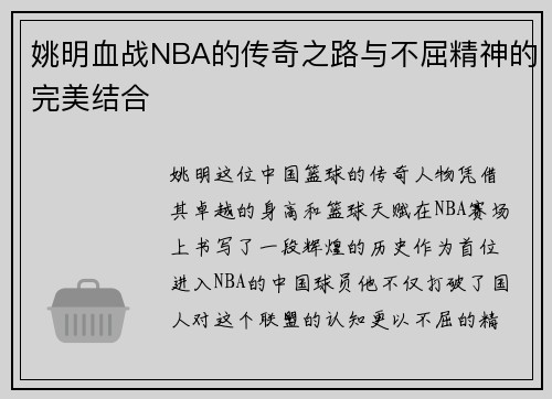 姚明血战NBA的传奇之路与不屈精神的完美结合